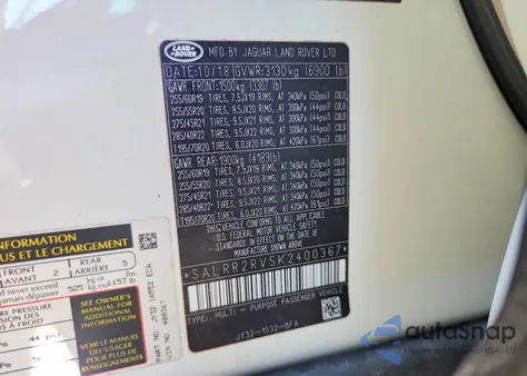 2019 Land Rover Discovery Hse из США, поврежденный, VIN SALRR2RV5K2400367